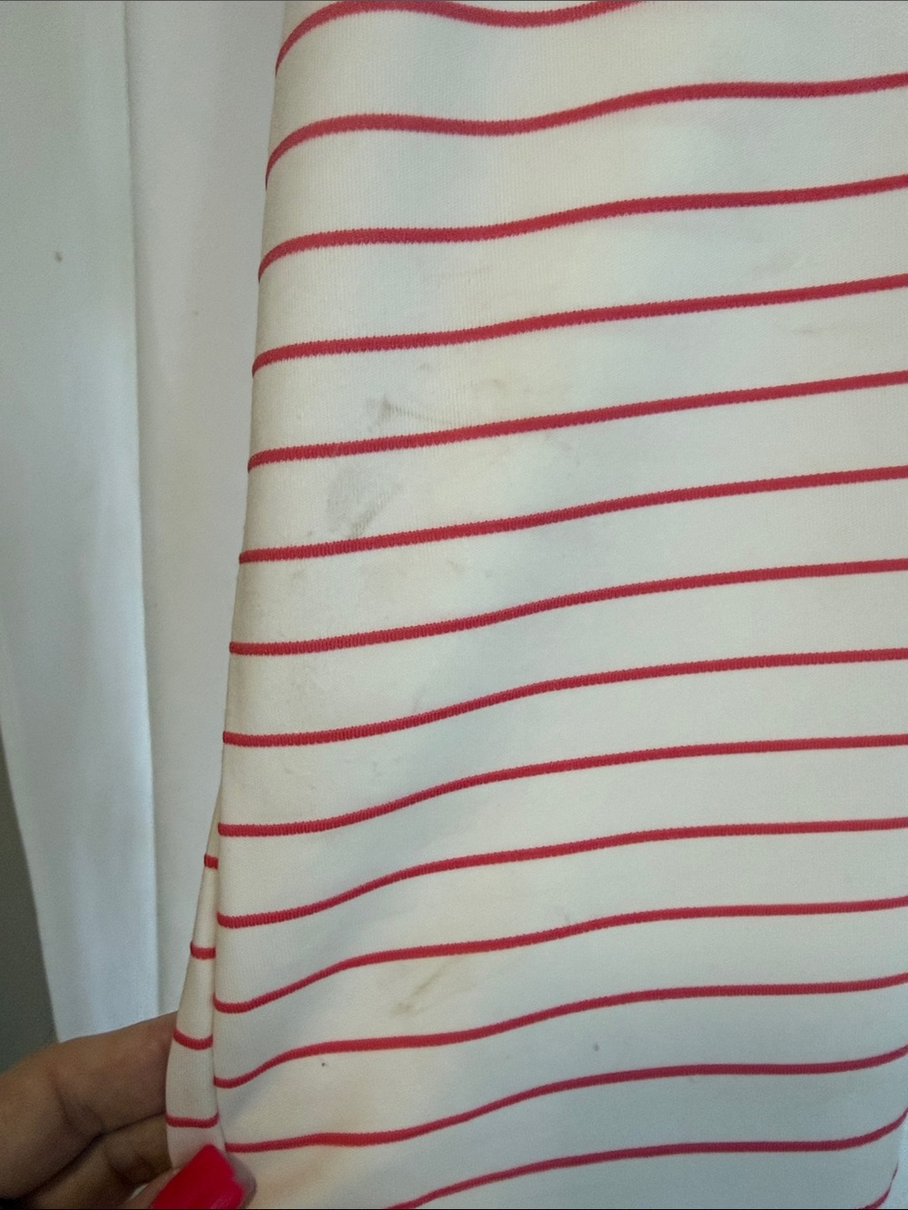 Women's Cream & Red Striped Dolman Batwing Short Sleeve Top - Picture 4 of 6